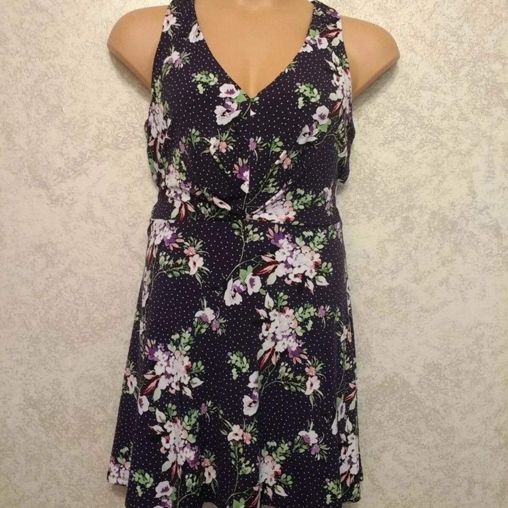 Express Dark Purple Floral Polka Dot Dress